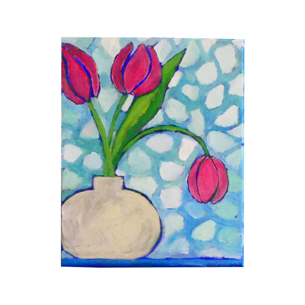 Pink tulip in white vase - Mariska Meijers Amsterdam